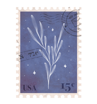 Botanical vintage Postage Stamp. Retro Printable post stamp with Leaves. Aesthetic cutout Scrapbooking elements for wedding invitations, notebooks, journals, greeting cards, wrapping paper png
