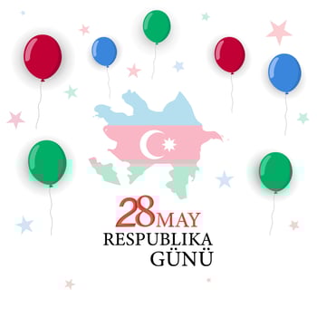 Azerbaijan holiday. 28 May Respublika gunu. Translation 28th May Republic day of Azerbaijan. Card, banner, poster, background design. Vector illustration.