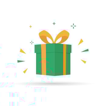 Cartoon style Gift Box and Confetti. Flat style special celebration, isolated vector illustration. Winter holidays, christmas gifts or birthday party gifts concept.