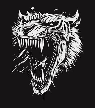 psychedelic sketch Tiger Roar isolated on black background. Vector illustration