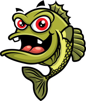 Cute red eyes bass fish open big mouth cartoon character illustration png