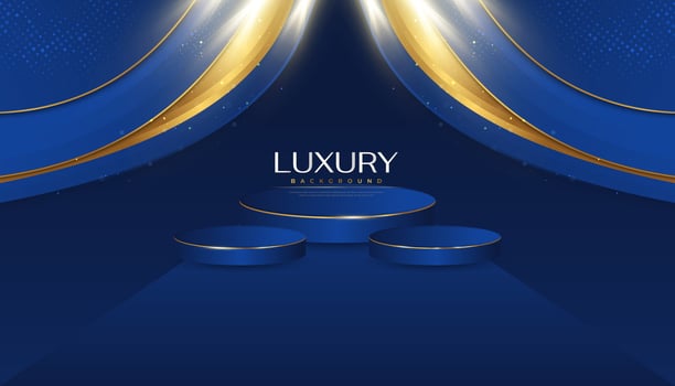 Luxury Blue and Gold Background with Golden Light and 3D Podium for Product Display vector