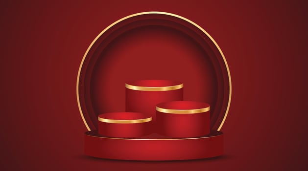 Red podium and golden line on red background illustration vector