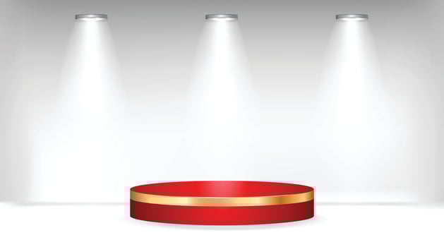 Red podium on light background with spotlights illuminated illustration vector