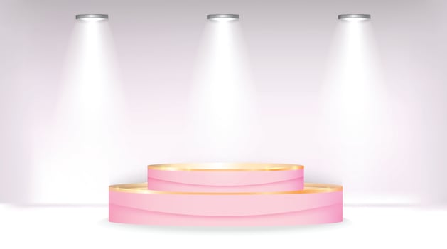 Pink podium on light background with spotlights illuminated illustration vector
