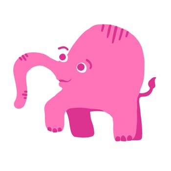 Pink elephant vector illustration in cartoon flat style isolated on white background.