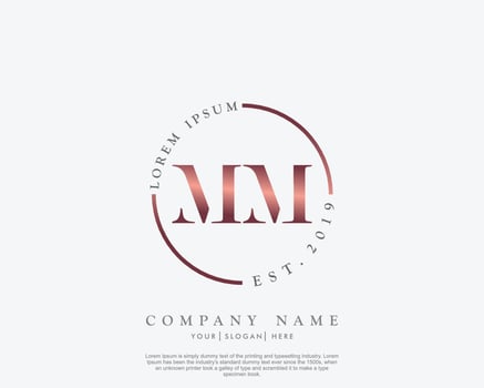 Initial MM Feminine logo beauty monogram and elegant logo design, handwriting logo of initial signature, wedding, fashion, floral and botanical with creative template vector