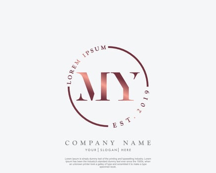 Initial MY Feminine logo beauty monogram and elegant logo design, handwriting logo of initial signature, wedding, fashion, floral and botanical with creative template vector
