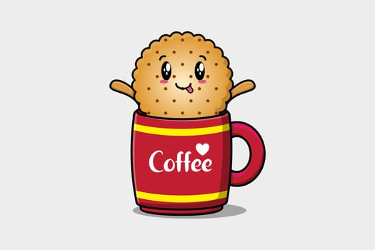 Cookies cute character illustration in coffee cup vector