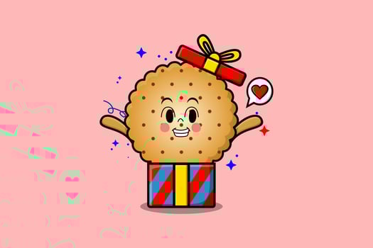 Cute cartoon Cookies coming out from big gift box vector