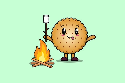 Cute cartoon Cookies character burning marshmallow vector