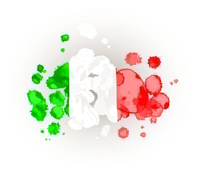 Colorful abstract Italy country flag, paint splash texture, grunge textured illustration isolated on white background. Watercolor brush drops. vector