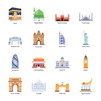 Pack of Historic Landmarks Flat Vectors