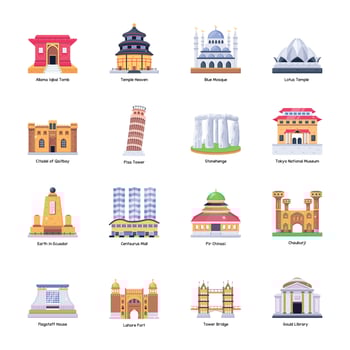 Set of Historic Monuments Flat Vectors