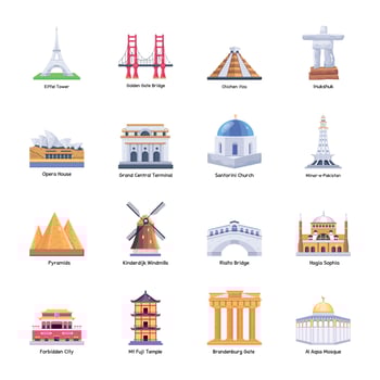 Pack of Famous Landmarks Flat Vectors