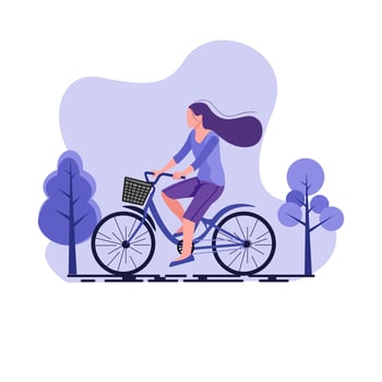 flat illustration of woman cycling vector