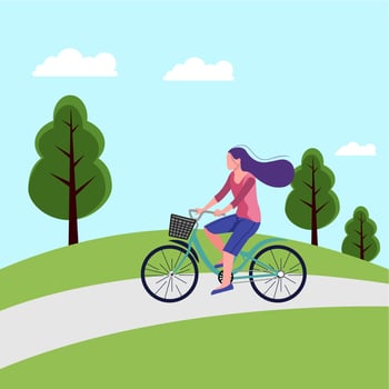 flat illustration of woman cycling vector