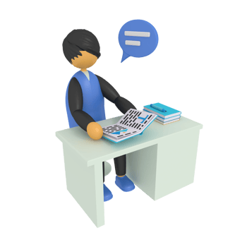 3d illustration of a man working at a desk png