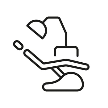 Dental Chair Line Icon. Dentistry Hospital Equipment Linear Pictogram. Treatment for Tooth in Clinic Sign. Oral Medicine Outline Symbol. Editable Stroke. Isolated Vector Illustration.