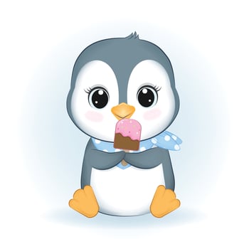 Cute little Penguin and ice cream animal cartoon illustration vector