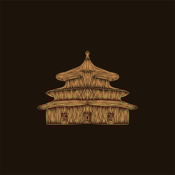 pagoda building artwork style illustration design vector
