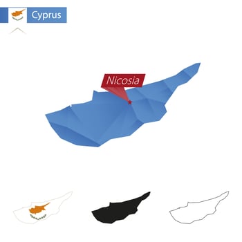 Cyprus blue Low Poly map with capital Nicosia. vector