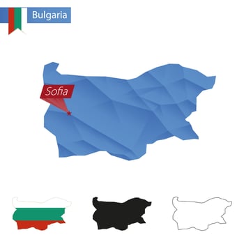 Bulgaria blue Low Poly map with capital Sofia. vector