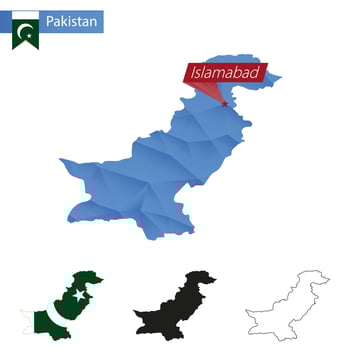 Pakistan blue Low Poly map with capital Islamabad. vector
