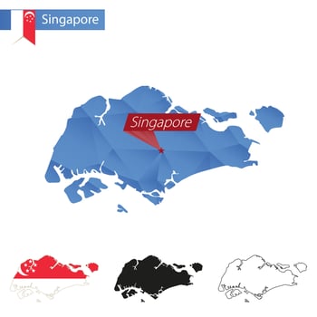 Singapore blue Low Poly map with capital. vector