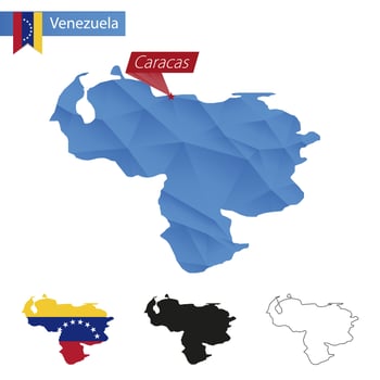 Venezuela blue Low Poly map with capital Caracas. vector