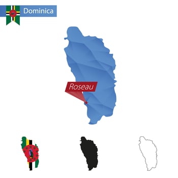Dominica blue Low Poly map with capital Roseau. vector