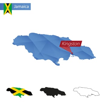 Jamaica blue Low Poly map with capital Kingston. vector