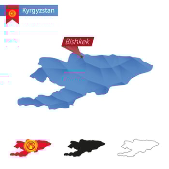 Kyrgyzstan blue Low Poly map with capital Bishkek. vector