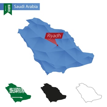 Saudi Arabia blue Low Poly map with capital Riyadh. vector