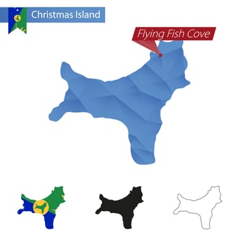 Christmas Island blue Low Poly map with capital Flying Fish Cove. vector