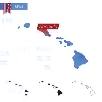 State of Hawaii blue Low Poly map with capital Honolulu. vector