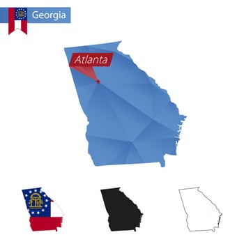 State of Georgia blue Low Poly map with capital Atlanta. vector