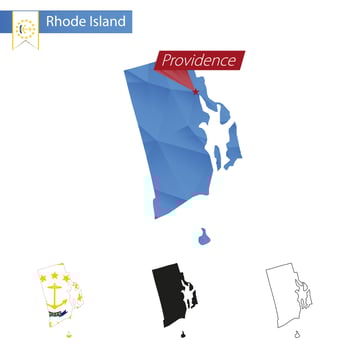 State of Rhode Island blue Low Poly map with capital Providence. vector