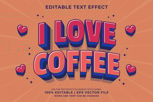 Editable text effect - I Love Coffee Cartoon template style premium vector