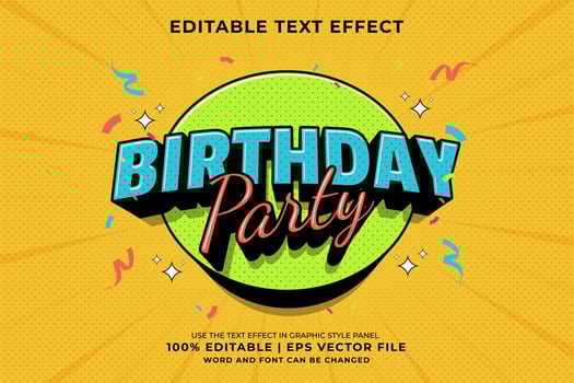 Editable text effect - Birthday Party Cartoon template style premium vector
