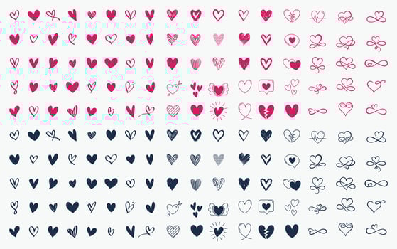 Heart icon vector bundle collection, Valentine's Day sign, Love symbol isolated. Vector illustration