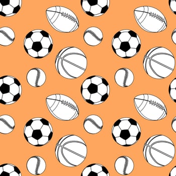 Seamless  pattern with sport balls on an orange background vector
