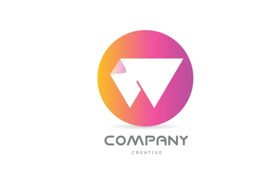 pink yellow W geometric alphabet letter logo icon design with folded corner. Template design for company or business vector