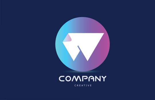 pink blue W geometric alphabet letter logo icon design with folded corner. Template for company vector