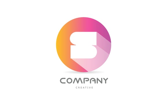 pink yellow S alphabet letter logo icon with long shadow. Creative template for business or company with circle vector