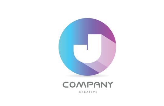 J pink blue alphabet letter logo icon with long shadow and circle. Creative template for company or business vector