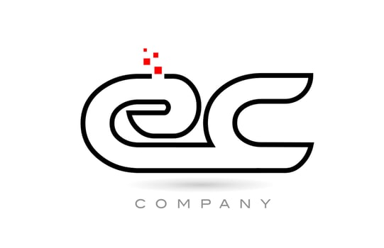 EC connected alphabet letter logo icon combination design with dots and red color. Creative template for company and business vector