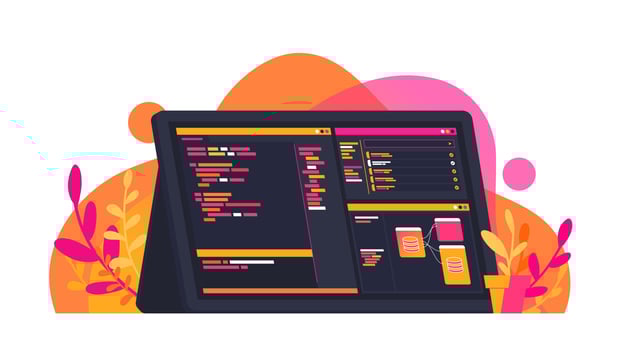 Back End Web Development Coding Testing Database and API in Monitor Flat Vector Technology Illustration