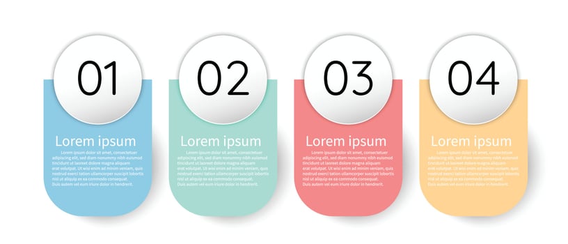 Infographic template for business information presentation. Vector circles and geometric elements. Modern workflow diagrams. Report plan 4 topics