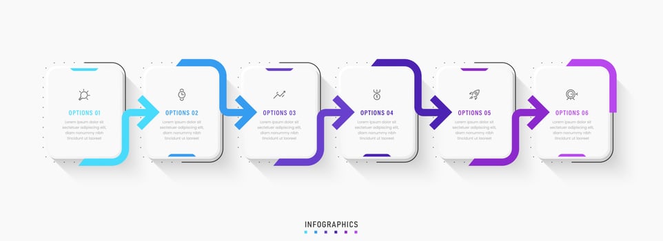 Vector Infographic label design template with icons and 6 options or steps. Can be used for process diagram, presentations, workflow layout, banner, flow chart, info graph.